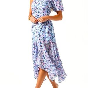 NWT ASTR The Label Midi Dress - Size Medium - Blue floral - One Shouler